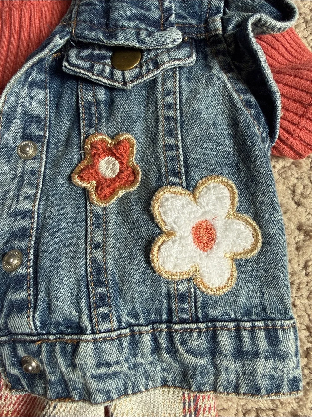Little Lass Coral & Denim Two-Piece Dress Set - Picture 3 of 4